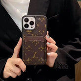 Brown LV Wallet Phone Case with Card Holder & Strap | Luxury Designer Style | LX088